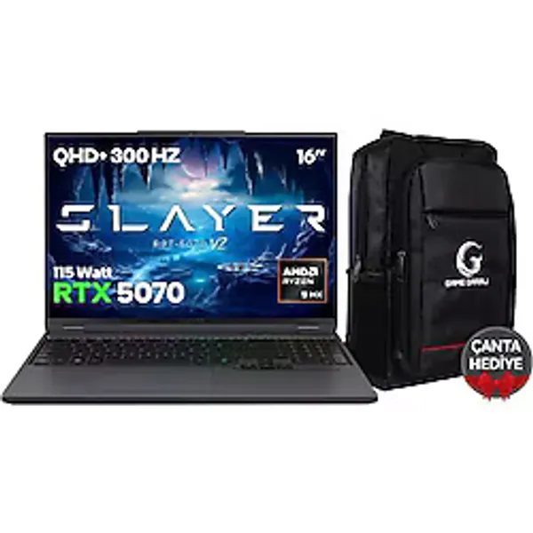 Game Garaj Slayer R9T-5070 V2 C1 AMD Ryzen 9 8945HX 32GB Ram 1tb SSD RTX5070 16" 300Hz Qhd+ IPS Freedos Oyuncu Laptop - 1 TB - 32 GB