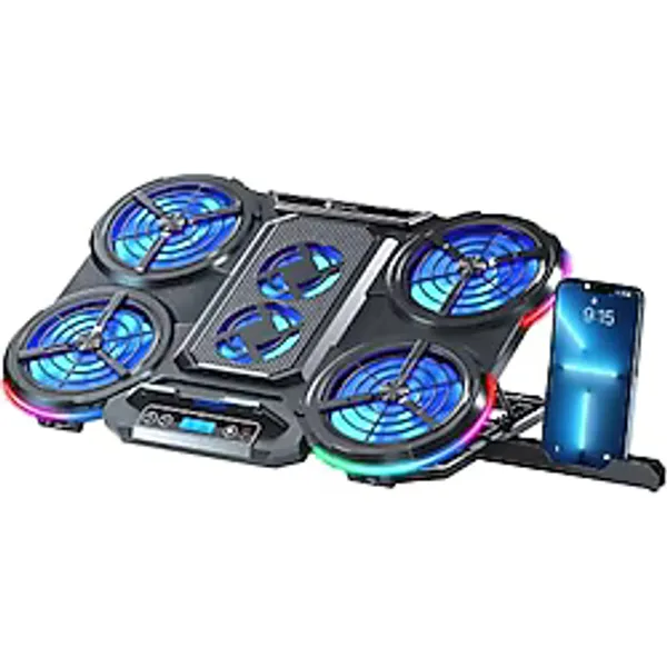 Gameagle 6 Fanlı RGB Notebook Soğutucu, 9-17 İnç Laptop Uyumlu, 7 Kademeli Yükseklik Ayarı, Dijital Ekran Kontrollü, 142CFM Güçlü Hava Akışı, Sessiz Çalışma ve Şık 10 Farklı Işık Modu Desteği EA-04