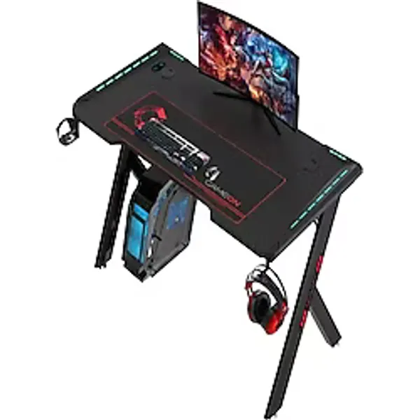 Gameon Hawksbill Serisi Rgb Akıcı Işıklı Oyun Masası (Boyut: 120-60-72 Cm), (800x300x3 mm - Fare Altlığı), Kulaklık Askısı ve Bardak Tutacağı Dahil - Siyah