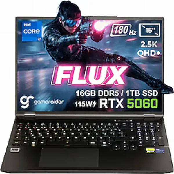 GameRaider FLUX GR16 Intel Core i7-14650HX 16GB DDR5 1TB SSD RTX 5060 8GB 115W 16 inç 2.5K QHD+ 180Hz FreeDos Gaming Laptop - Çanta Hediyeli