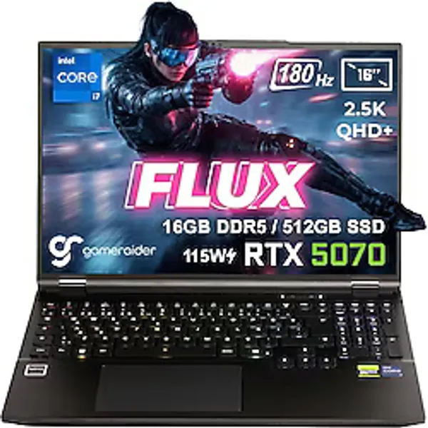 GameRaider FLUX GR16 Intel Core i7-14650HX GeForce RTX 5070 8GB 115W 16GB DDR5 512GB SSD 16 inç 2.5K QHD+ 180Hz FreeDos Gaming Laptop - Çanta Hediyeli