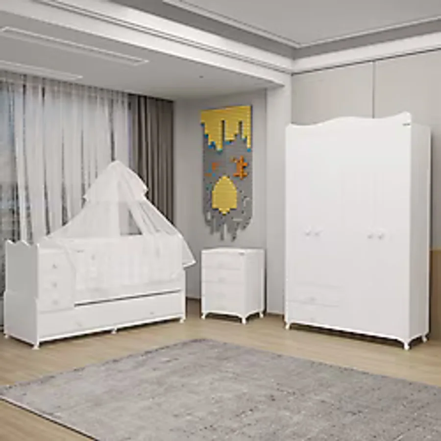 Garaj Home Melina Yıldız 4 Kapaklı Bebek Odası Uyku Seti - Beyaz Beyaz