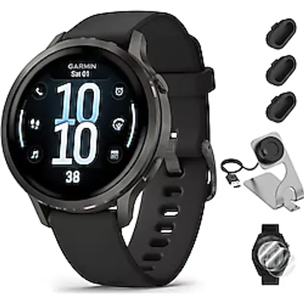 Garmin Venu 4 (41Mm) Gps Smartwatch Slate İle Black Silikon Band Sche W/Deco Essentials Şarj Dock, 3-Pack Dust Covers & 2Pack 1.2" Ekran Koruyucular