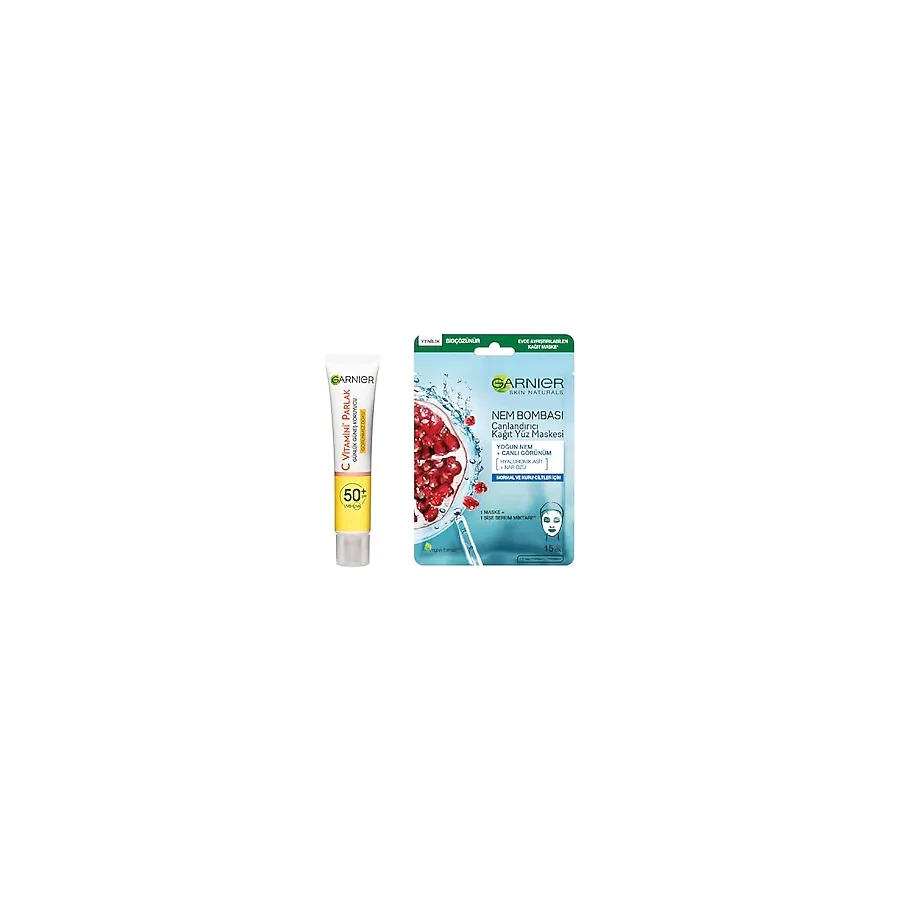 Garnier C Vitamini Günlük Uv Korumalı Güneş Yüz Kremi Spf50 Görünmez Doku 40ml Nem Bombası Canlandırıcı Kağıt Maske Cilt Bakım Seti