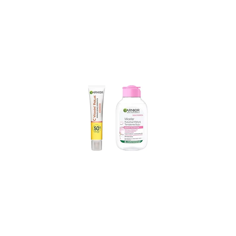 Garnier C Vitamini Parlak Günlük Uv Korumalı Güneş Yüz Kremi Spf50 Işıltılı Doku 40ml Micellar Kusursuz Makyaj Temizleme Suyu (100 ml) Cilt Bakım Seti