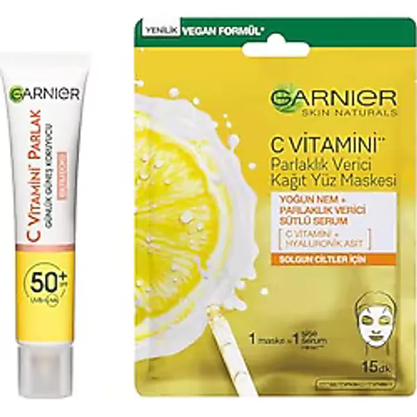 Garnier C Vitamini Parlak Günlük Uv Korumalı Güneş Yüz Kremi Spf50 Işıltılı Doku 40ml C Vitamini Parlaklık Verici Kağıt Yüz Maskesi Cilt Bakım Seti
