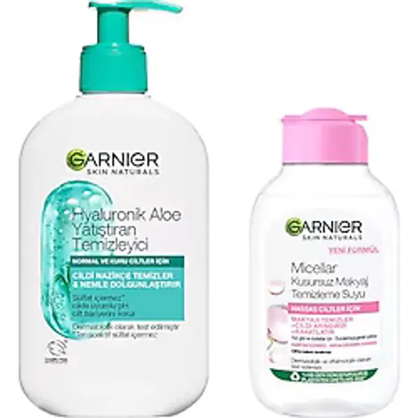 Garnier Hyaluronik Aloe Nemlendiren ve Yatıştıran Temizleyici 250 ML Micellar Kusursuz Makyaj Temizleme Suyu (100 ml) Cilt Bakım Seti