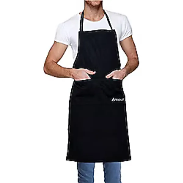 Garson Şef Barista Mutfak Önlüğü, Cepli Uzun Bel Ayarlanabilir Boyun Kemeri, Su Geçirmez Önlük Erkekler Yetişkinler Kadınlar İçin Mutfak, Restoran Bahçe Barbekü Atölye Polyester Pamuk