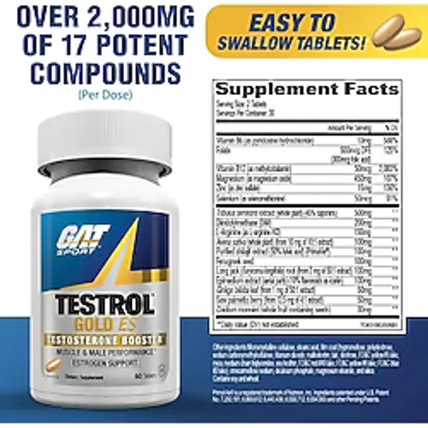 Gat Sport Testrol Gold Es Tribulus + Arginine + Selenium + Fenugreek + Saw Palmetto + Ginkgo Biloba - 60 Tablet