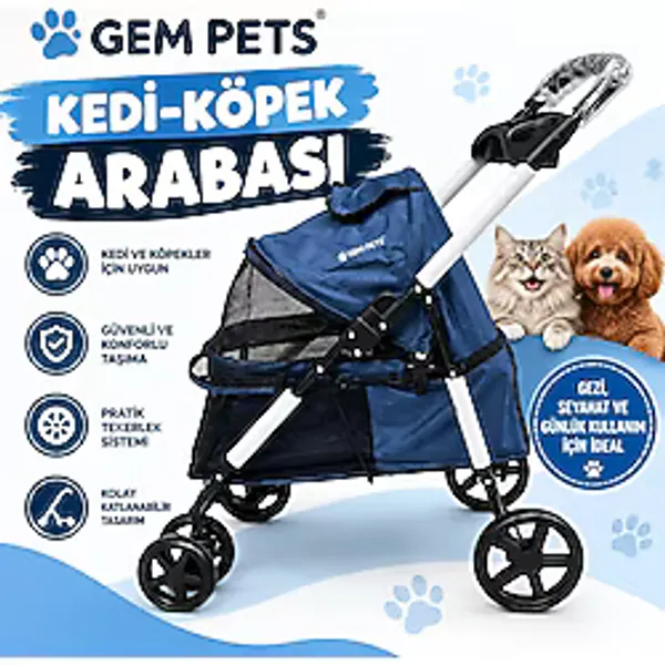 GEM PETS Kedi-Köpek Arabası - Konforlu ve Pratik Pet Taşıma Arabası