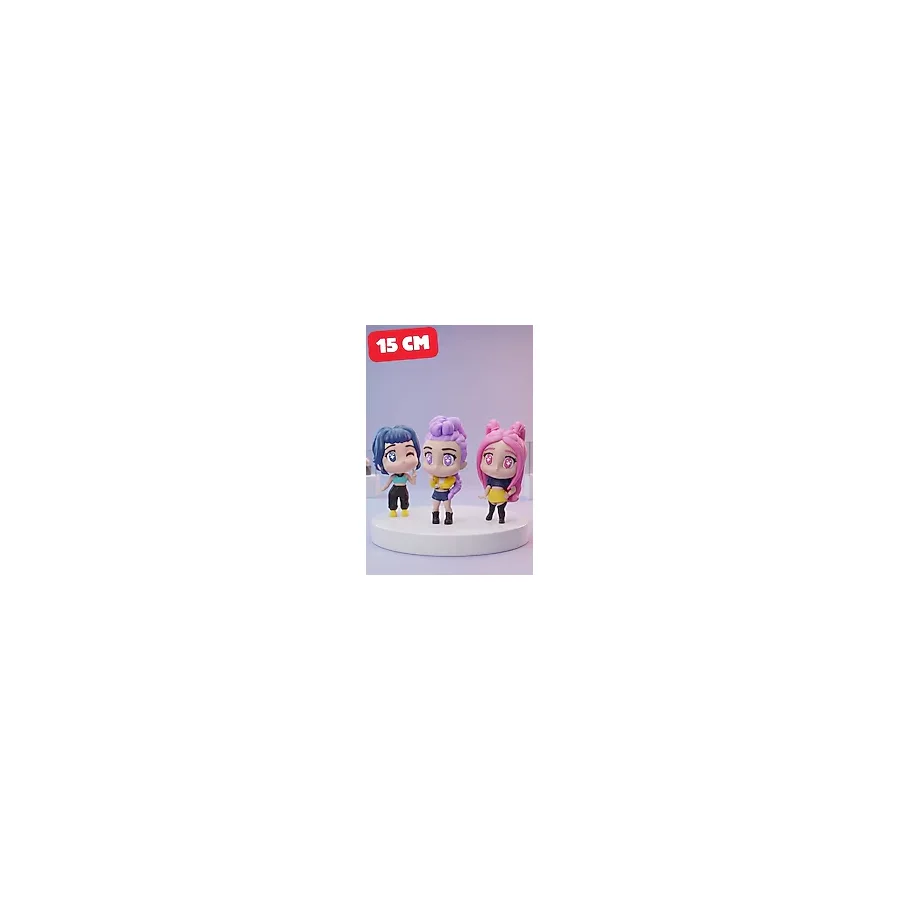Genç 3D Chibi Kpop Demon Hunters - 3'lü Figür Seti - 15CM Koleksiyonluk Heykel - 3'lü Set