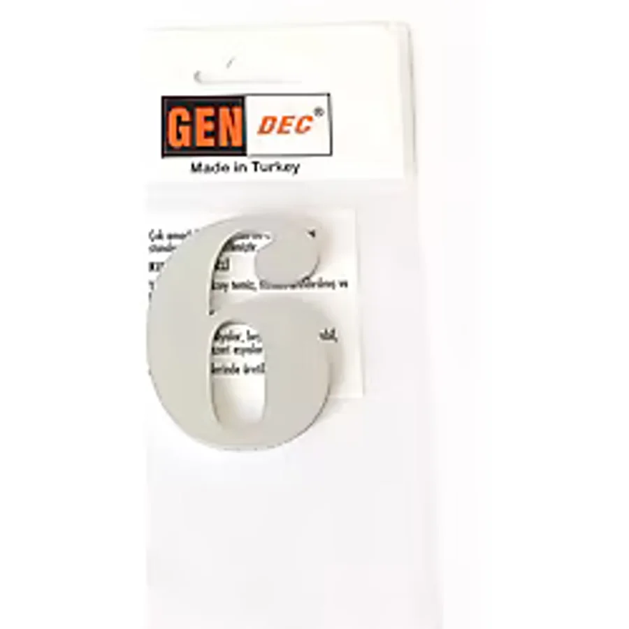 Gendec Kapı Numarası 7Cm No:6 Metalik Gri Kendinden Yapışkanlı Nu