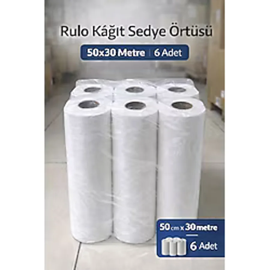 Genel Rulo Kağıt Sedye Örtüsü 50X30 Metre 6 Rulo Muayene Masa Örtüsü Tek Kullanımlık Medikal Sedye Kağıdı