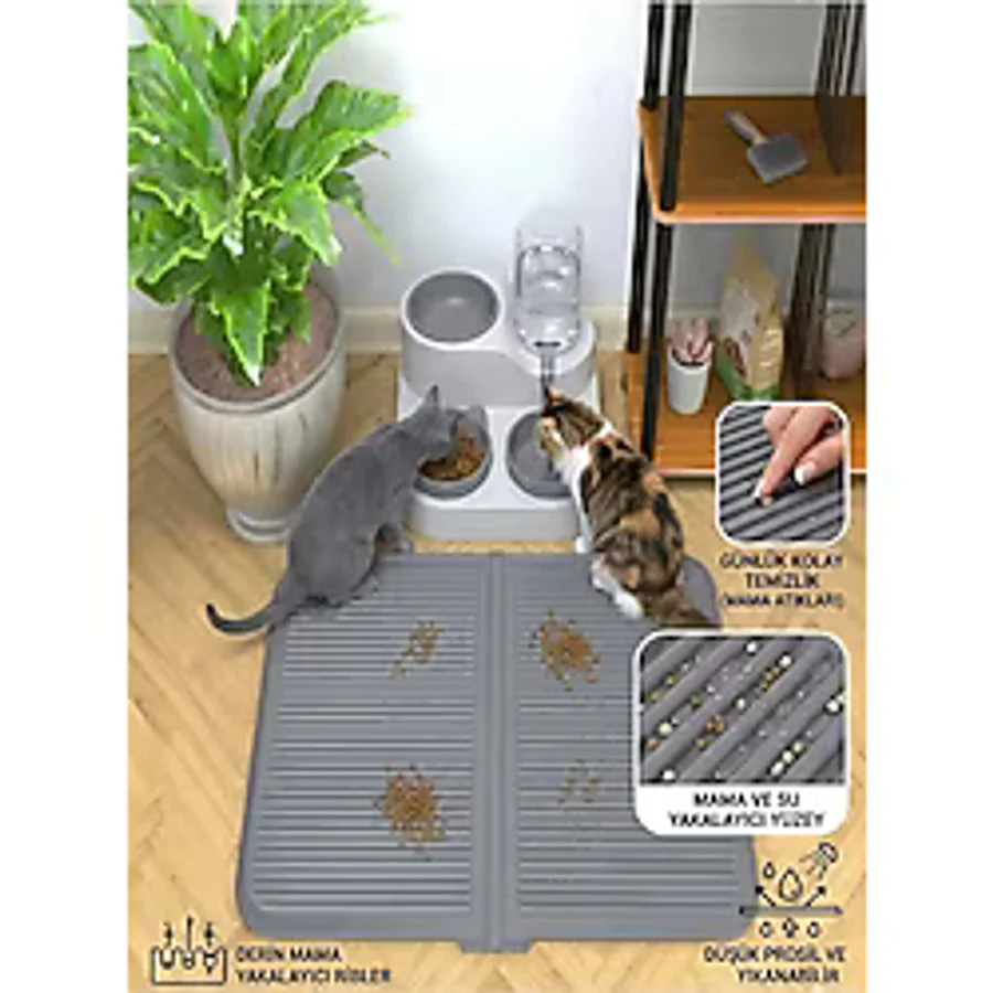 GenelTedarik Silikon Kum Ve Mama Matı Havuzlu Yıkanabilir Kedi Tuvaleti Önü Kedi Kumu Paspası Büyük Boy 40x60