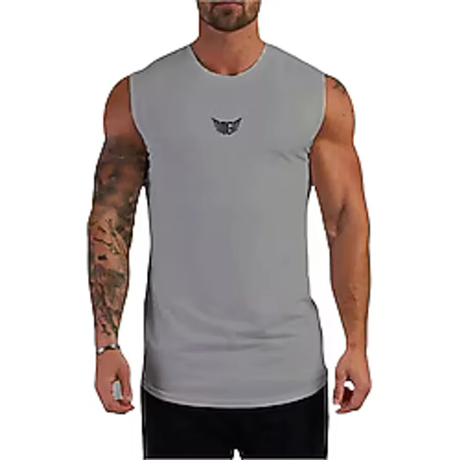 Genius Store Erkek Nem Emici Hızlı Kuruma Atletik Teknik Performans Sporcu Sıfır Kol T-Shirt Mg-Atlet - Gri