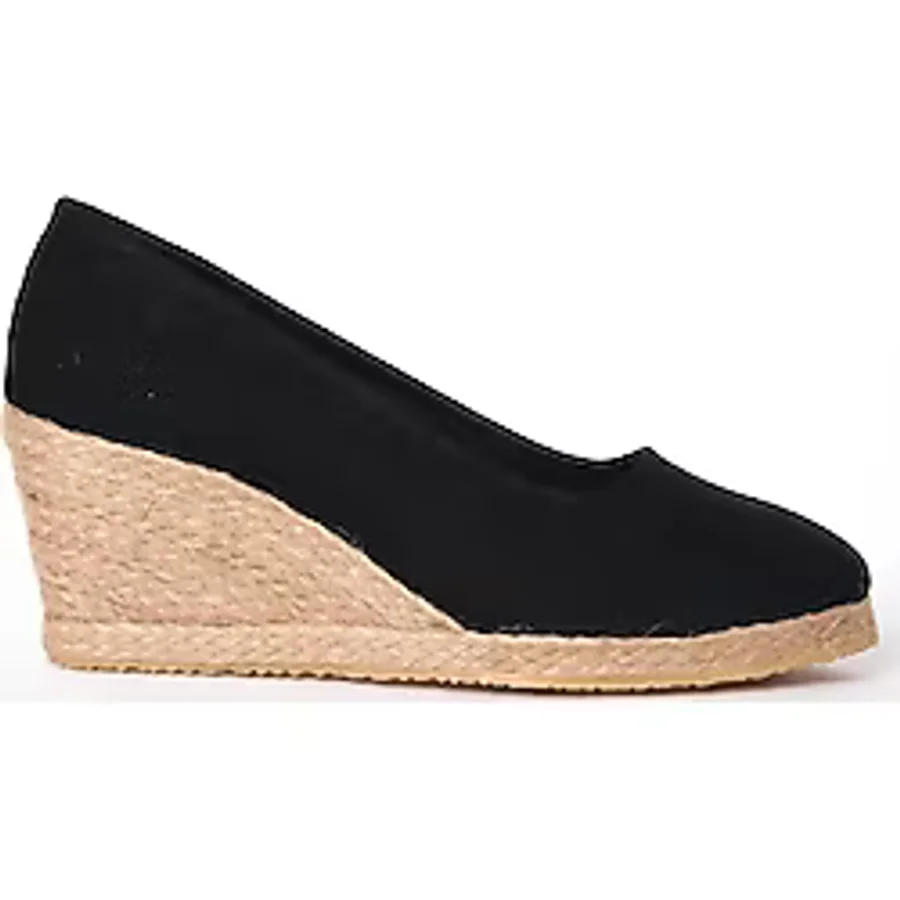 Gerçek Elişi Siyah Keten Espadril Dolgu Topuk Handmade