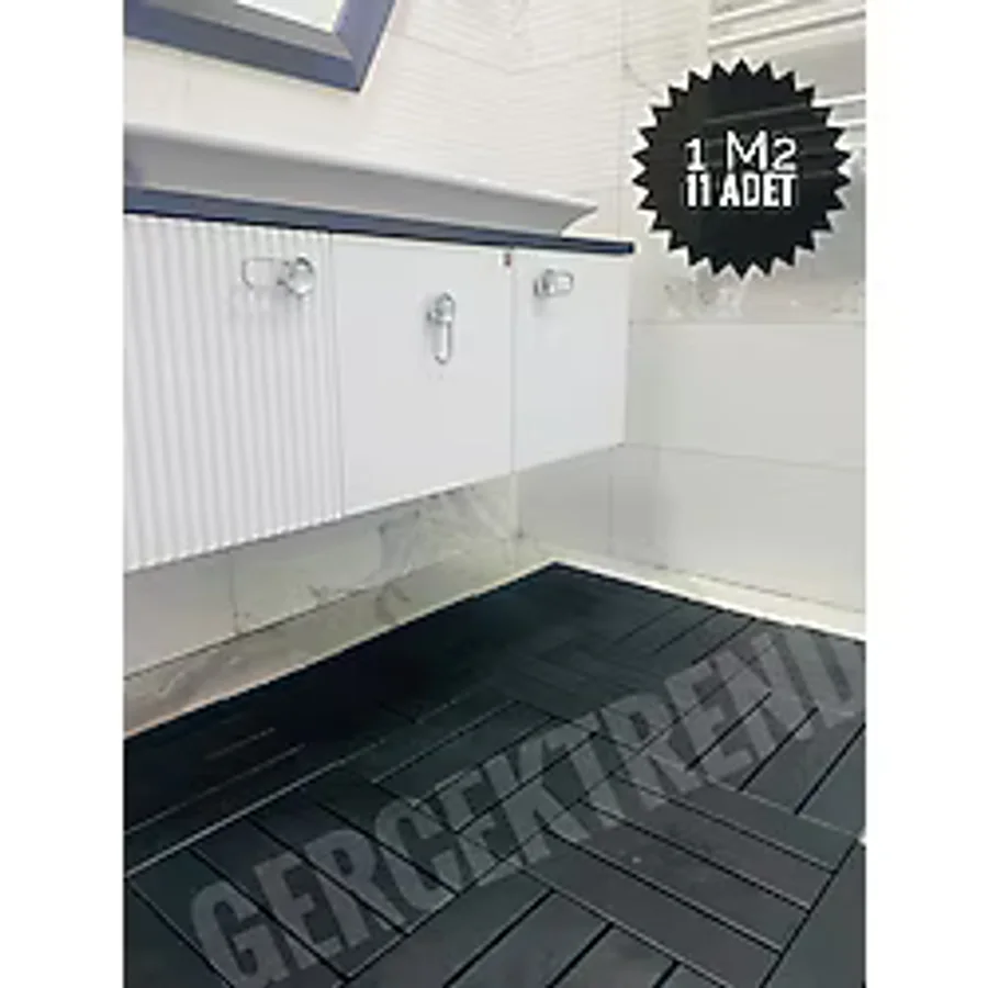 Gerçektrend 11'li Bahçe Balkon Teras Zemin Döşemesi Banyo Paspası Sert Plastik Dış Mekan Karosu Siyah