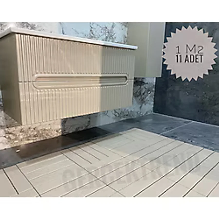 Gerçektrend 11'li Bahçe Balkon Teras Zemin Döşemesi Banyo Paspası Sert Plastik Dış Mekan Karosu Krem