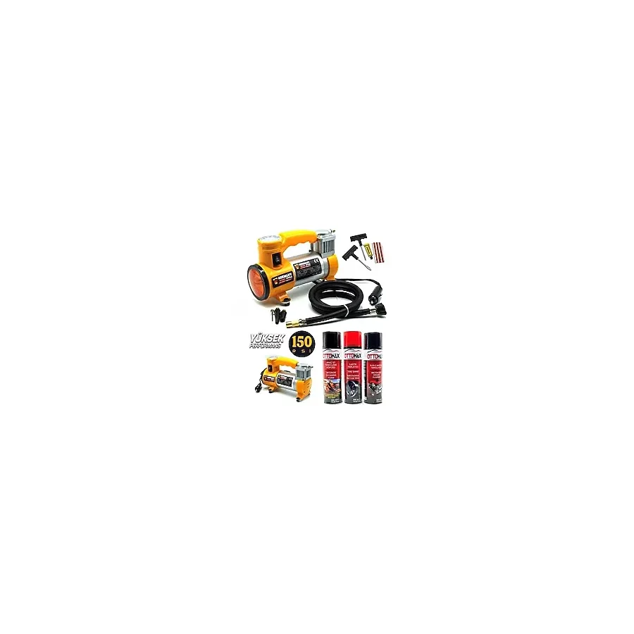 Germany Style 12 V Araba Oto Araç Lastik Şişirme Pompası 150 Psi Metal Gövde Kompresör Lastik Tamir Kiti Set