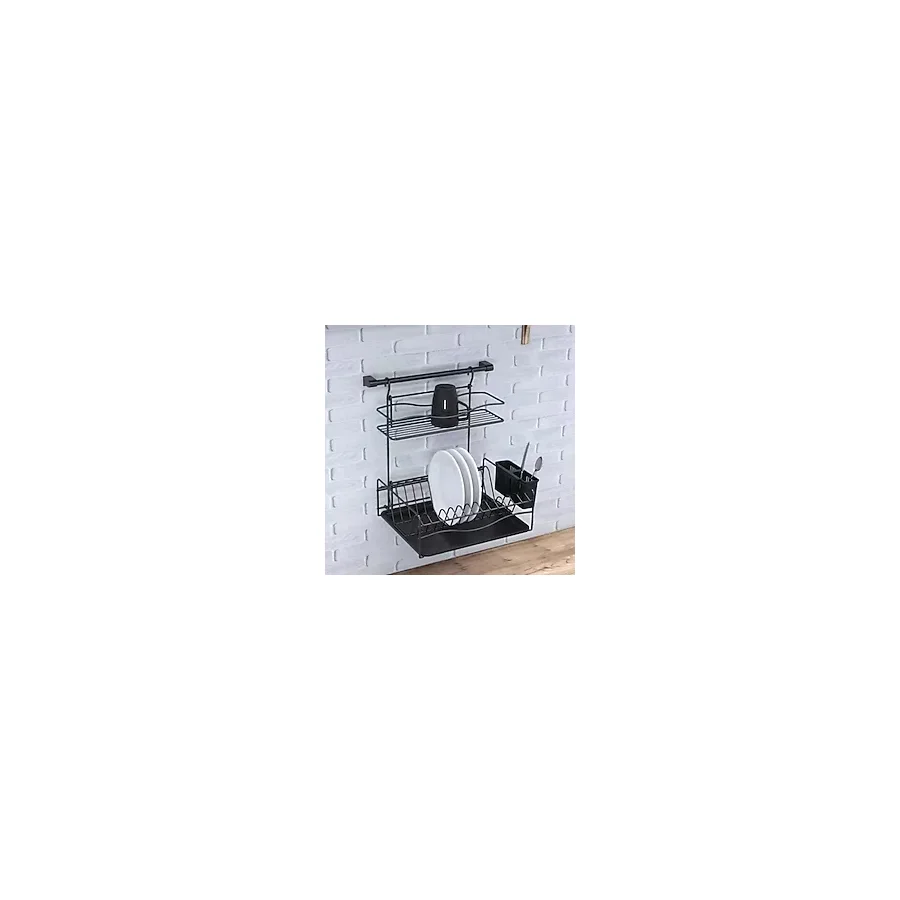 Geseus Home Borulu Askılı Bardaklık Tabaklık Bulaşıklık Mat Siyah Kb013s