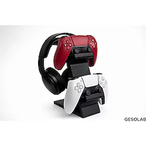 GESOLAB 2'li Kumanda ve Kulaklık Standı -Beyaz- PS4 / PS5 / Xbox Uyumlu - Masaüstü Organizer
