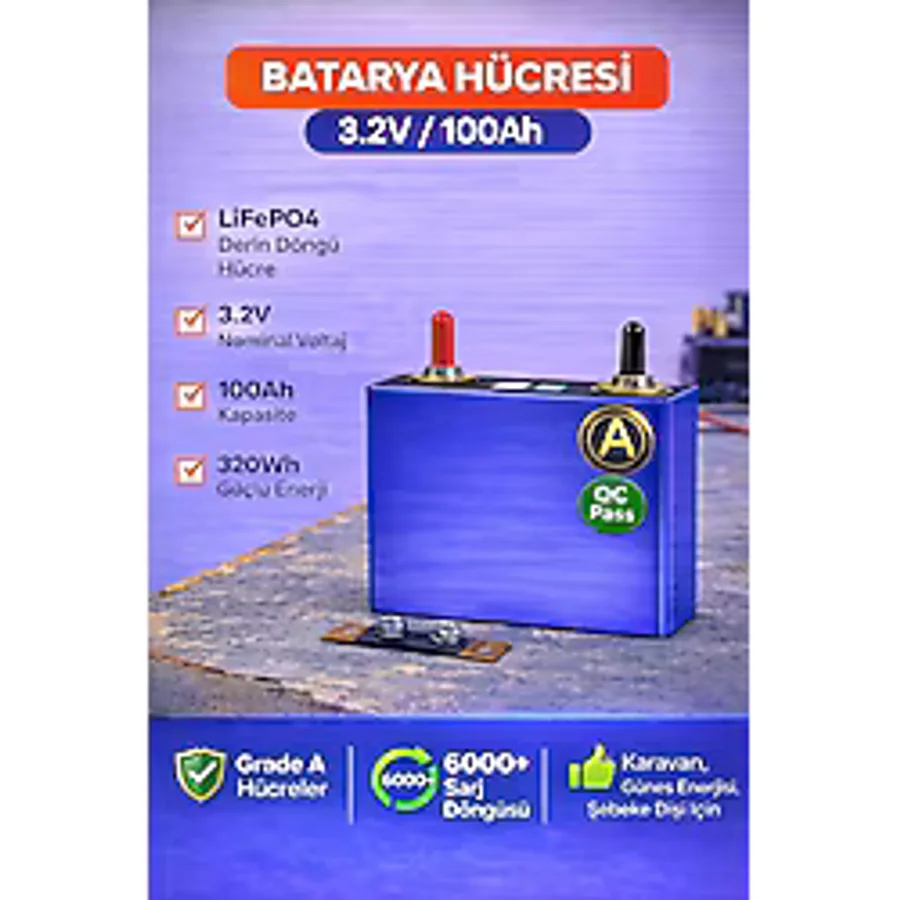 GESPER LIFEPO4 PRİZMATİK HÜCRE 3,2V 100 AH