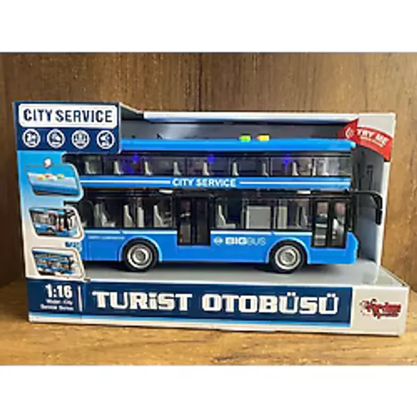 GEZİ OTOBÜSÜ 2 KATLI TURİST OTOBÜSÜ SESLİ IŞIKLI KAPILARI AÇILIR MAVİ GEZİ OTOBÜSÜ OYUNCAK OTOBÜS