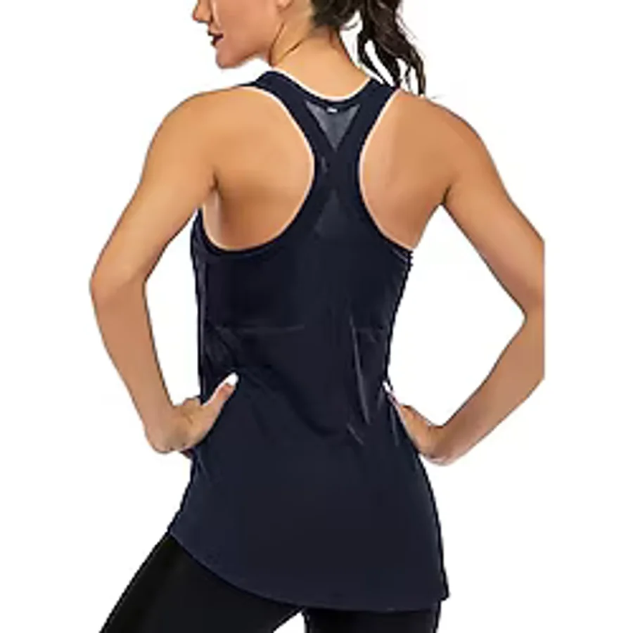 Ghassy Co. Kadın Racerback Sırt Açık Yarı Fileli Antrenman Yoga Koşu Spor Atlet Tank Tops 1780 LACİVERT M