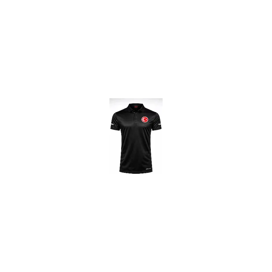 Ghassy Co. Türk Bayrak Logolu Polo Yaka Hafif Esnek Hızlı Kuruyan Kumaş Performans Spor Tişört - XL - Siyah