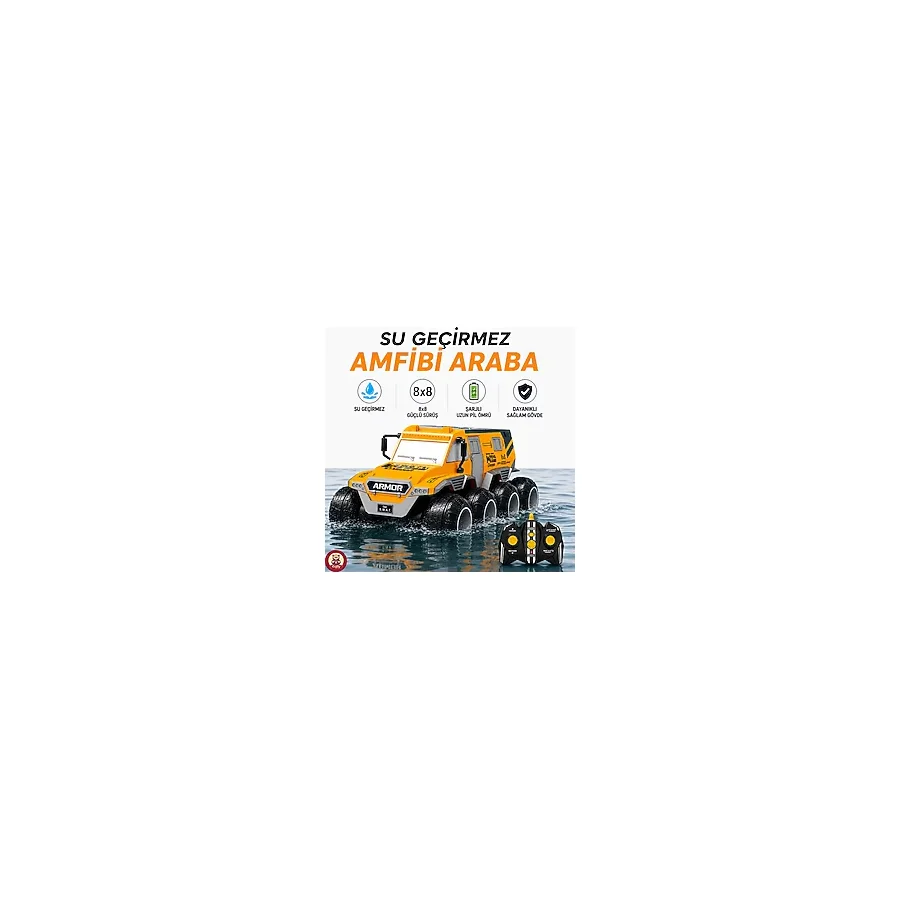 Giffy Uzaktan Kumandalı Yüzen Amfibi Araba Hem Karada Hem Suda Gidebilen Şarjlı 8x8 Çekiş Gücü RC Su Geçirmez Su Da Gider ve Yüzebilen Amfibi Araba - Turuncu