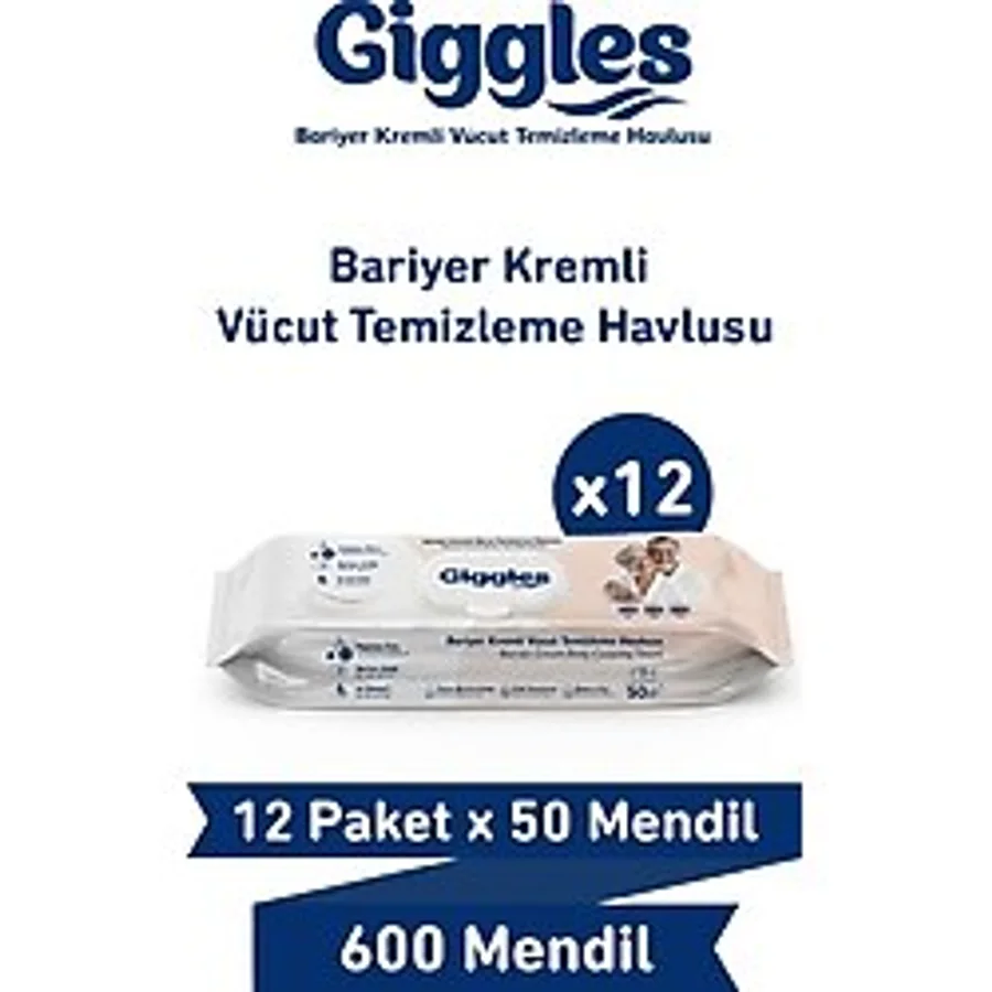 Giggles Bariyer Kremli Perine ve Vücut Temizleme ve Bakım Havlusu (12X50 Adet)