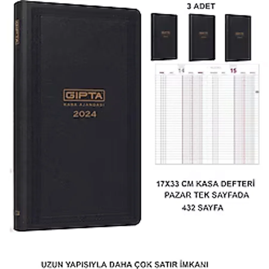 Gıpta 2024 Kasa Ajandası -UZUN ,432 SAYFA-PAZAR Günü Ayrı (3 ADET)