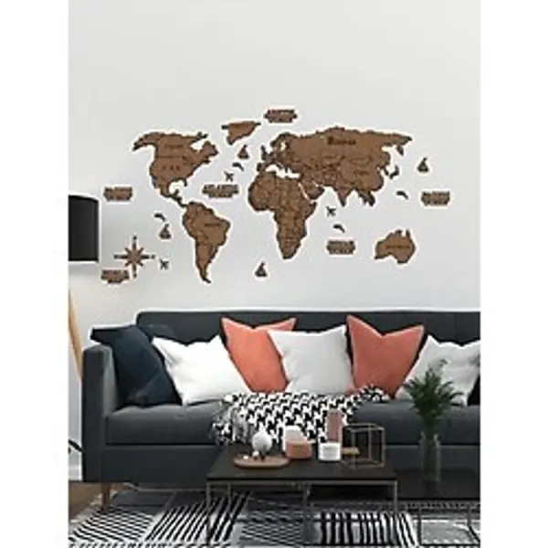 Gizem Shop 2D Ahşap Dünya Haritası Duvar Dekoru World Map Lardan