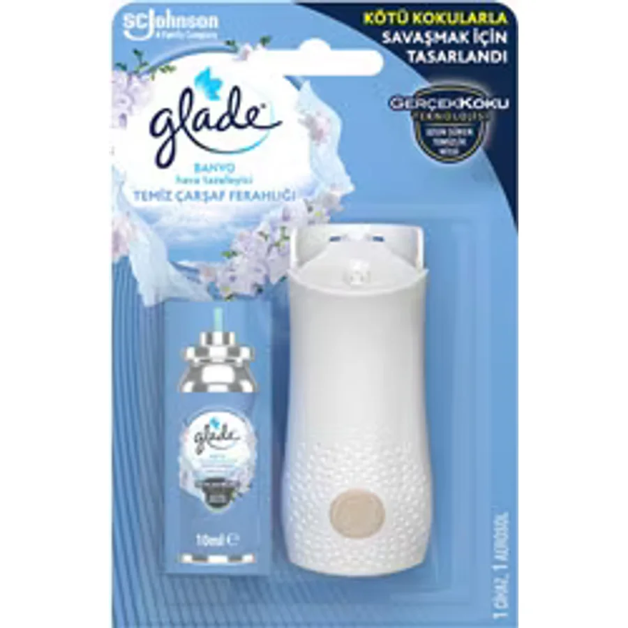 Glade Banyo Hava Tazeleyici Cihaz + Yedek 10 ml Temiz Çarşaf Ferahlığı