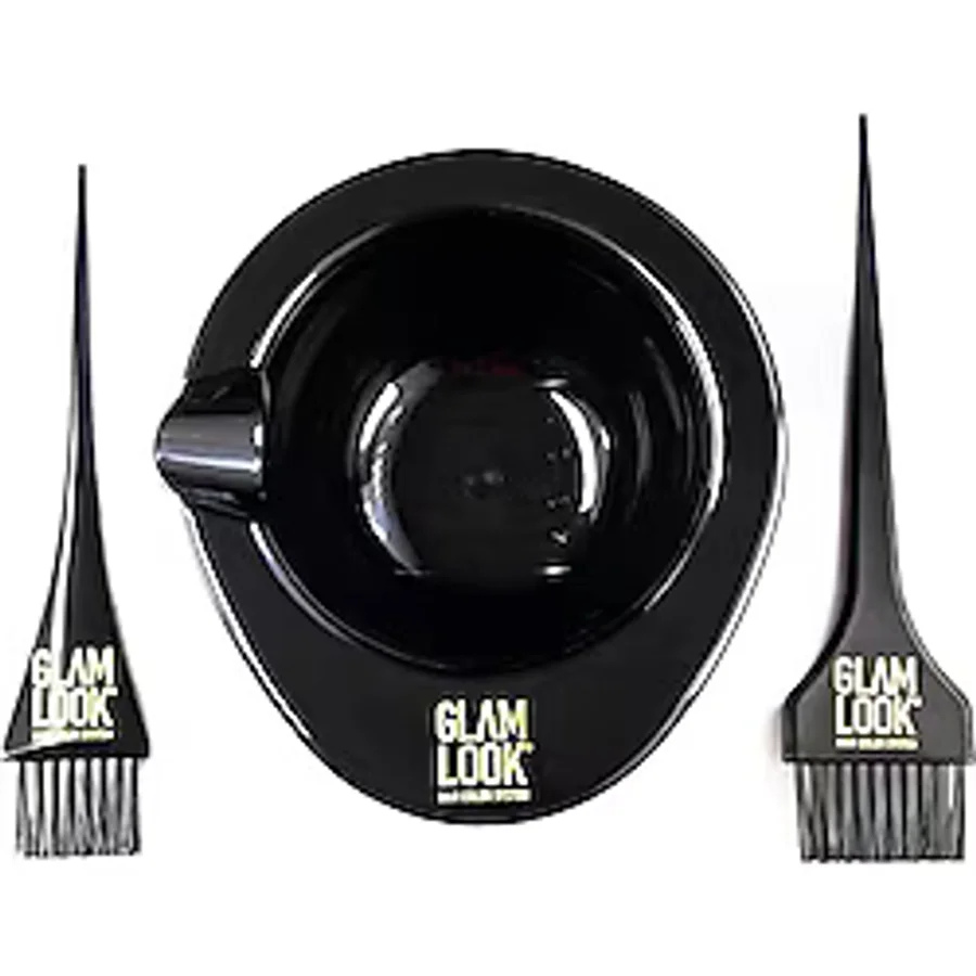 GLAMLOOK Profesyonel Saç Boyama Seti Boya Karıştırma Kabı ve 2 Farklı Boyut Uygulama Fırçası Ergonomik Tutuşlu, Kuaför ve Ev Tipi Boyama Kiti