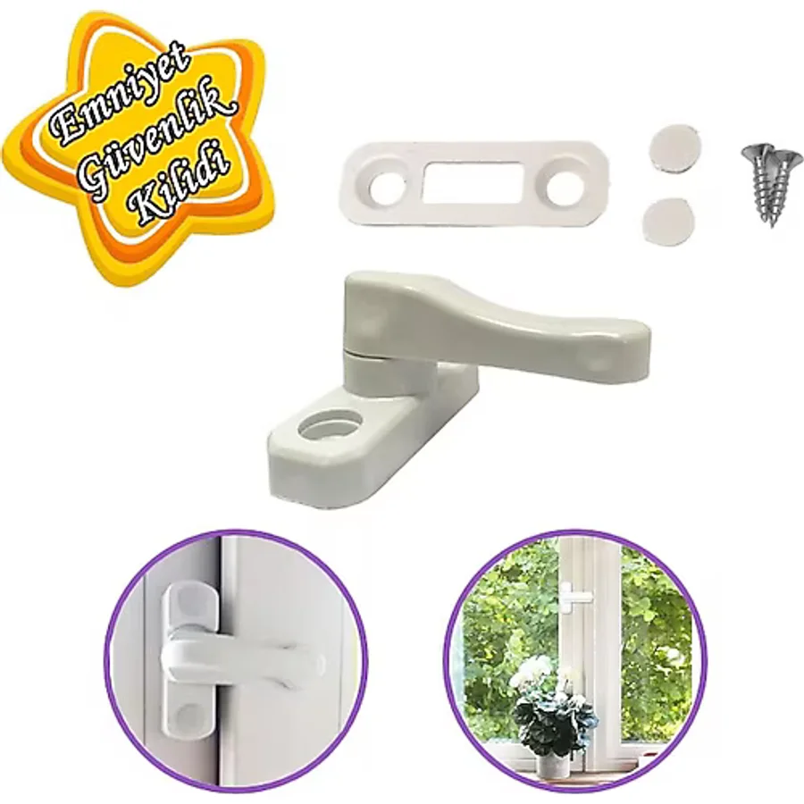 GLASWEN Güvenlik Kilidi Bebek Çocuk Pvc Kapı Pencere Emniyet Kilidi Mandalı Cam Hırsız Kilidi Beyaz
