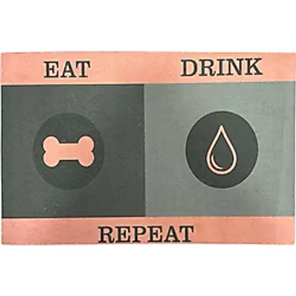Glipet Amerikan Servis Mama ve Su Kabı Paspası 60X45- Eat Drink Repeat - Renkli