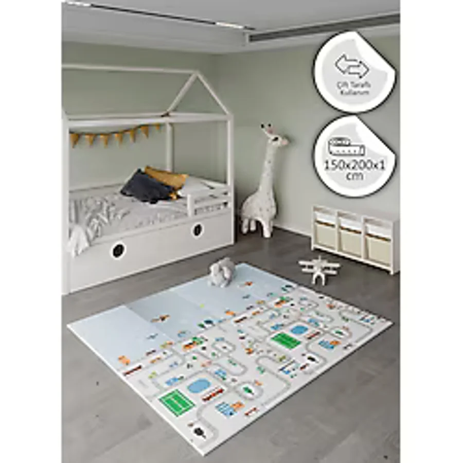 GLOBOMART City Pulse Katlanabilir Çift Taraflı Oyun Matı-Oyun Halısı 150x200x1 Cm (TAŞIMA ÇANTALI)