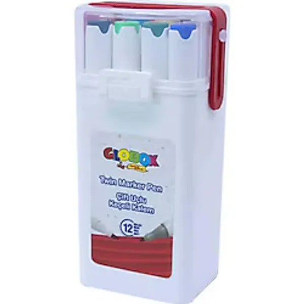 Globox Plastik Çantalı 12'li Çift Taraflı Marker Kalem Seti