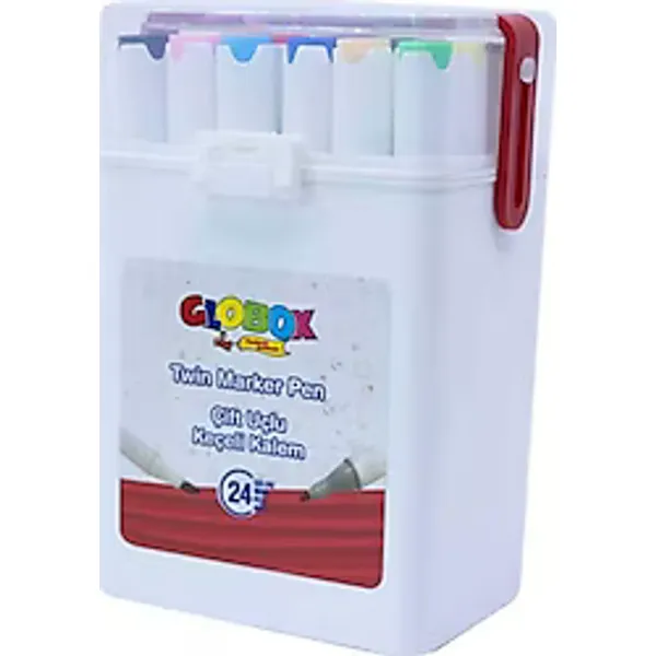 Globox Plastik Çantalı 24'lü Çift Taraflı Marker Kalem Seti