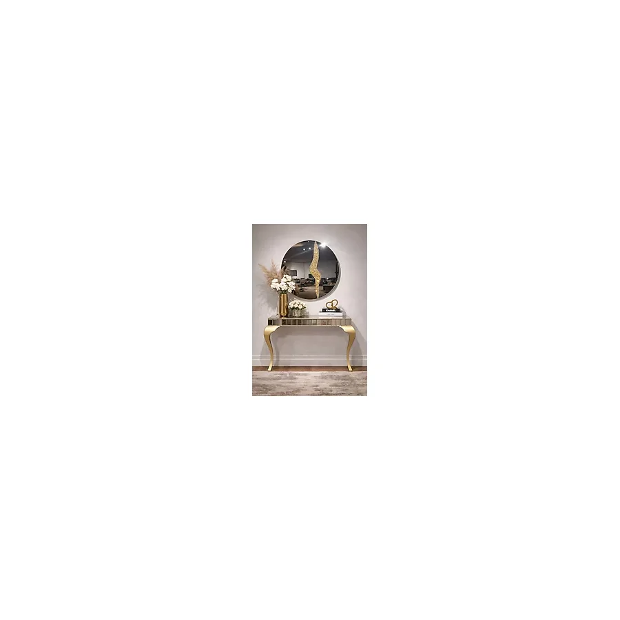 Glory Füme Camlı Aynalı Dresuar - Boyalı Lükens Ayak - 110x90x40 Cm Gold