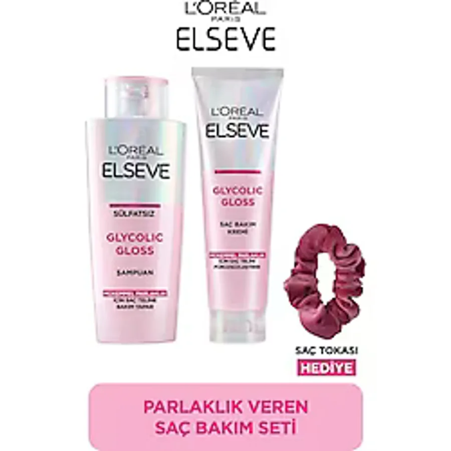 Glycolic Gloss Mükemmel Parlaklık 2'li Saç Bakım Seti: Şampuan , Saç Kremi +Saç Tokası Hediye