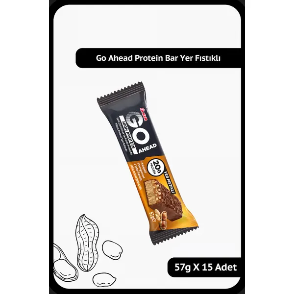 GO AHEAD High Protein Bar - Sütlü Çikolatalı ve Yer Fıstıklı - 57 gram - 15 Adet