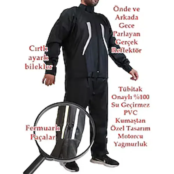 go out Motorcu Yağmurluk %100 Su Geçirmez Dikişsiz Ön Arka Çift Reflektör Fermuarlı Paçalar