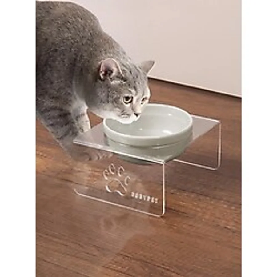 GOBYPET Kedi Ve Köpek Dekoratif Tekli Seramik Pleksi Mama & Su Kabı Kedi Paspası