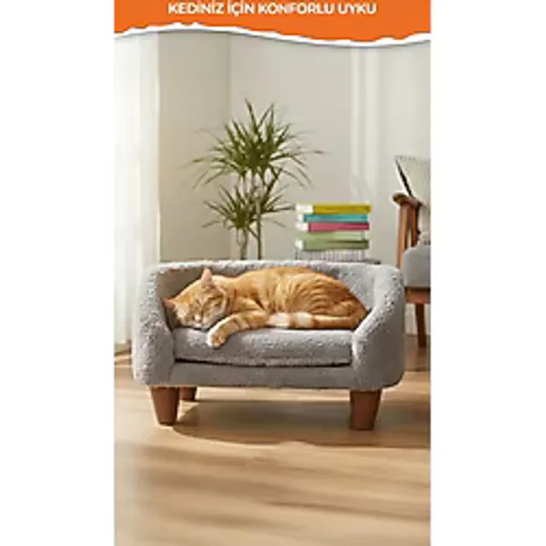 GOBYPET Peluş Kedi Koltuğu - Yumuşak ve Lüks Kedi Köpek Yatağı, Çıkarılabilir ve Yıkanabilir Kılıf, Rahat Minder, Evcil Dostlar İçin Konforlu Yatak (Gri)