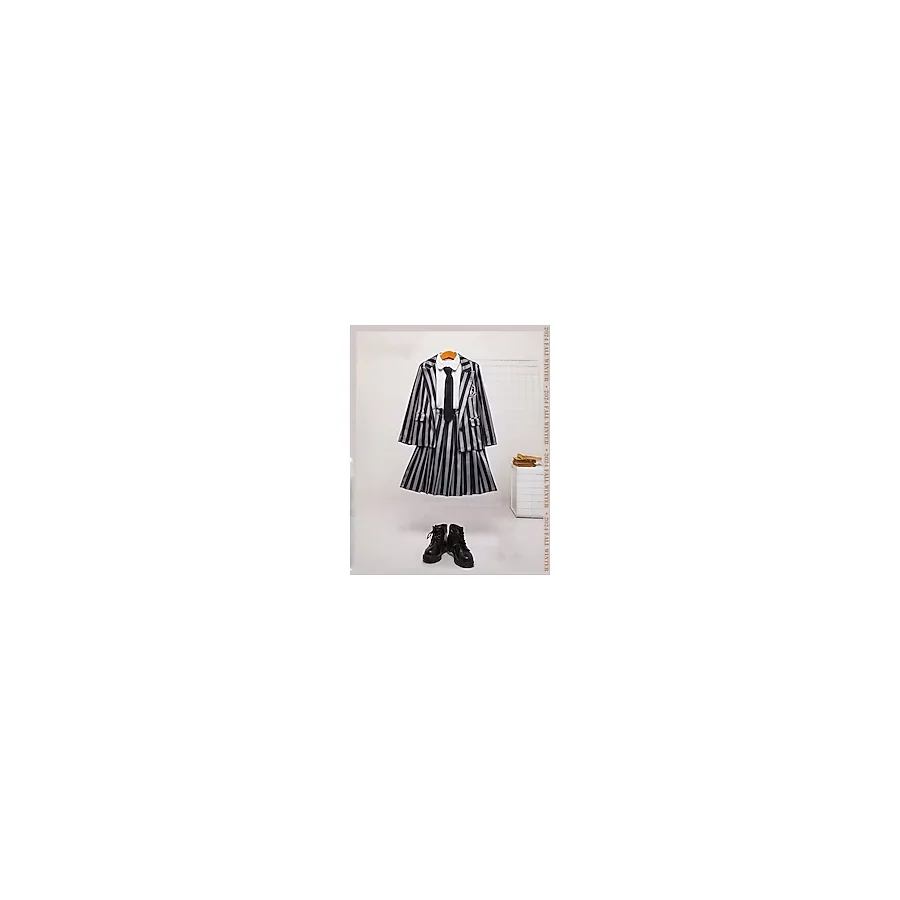 Gocoland Wednesday Addams Cosplay Ceketli Kız Çocuk Takım Ceket&gömlek&etek (Kravat Dahil) - Antrasit - Gri - Siyah - 10 Yaş