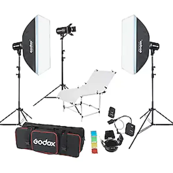 Godox E250 3'lü Paraflaş Set + Çekim Masası 60x130 cm