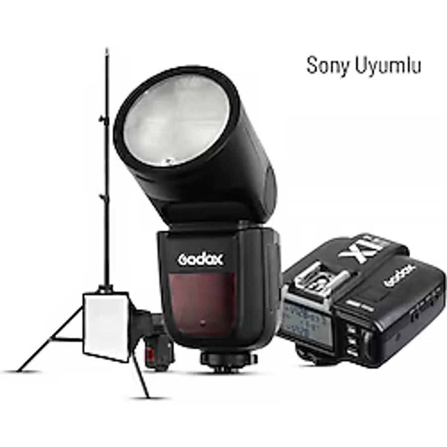 Godox V1 Sony Flaş Full Set (Tepe Flaş + Tetikleyici + Ayak + Softbox)