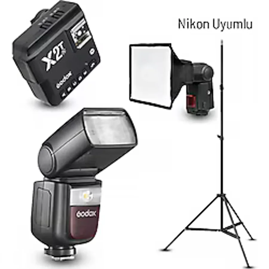 Godox V860III-N Nikon Flaş Full Set (Tepe Flaş + Tetikleyici + Ayak + Softbox)